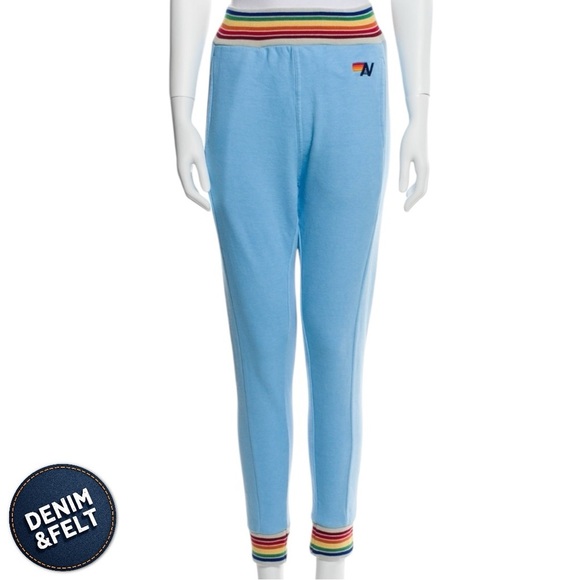 Aviator Nation Pants - Aviator Nation Women’s Sky Blue Rainbow Rib Sweatpant/Joggers w/ Pockets| EUC🩵🌈